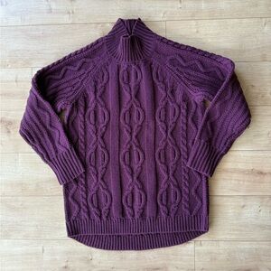 LL Bean Purple Cable Knit Turtleneck Sweater Women’s M Wool Blend Fisherman